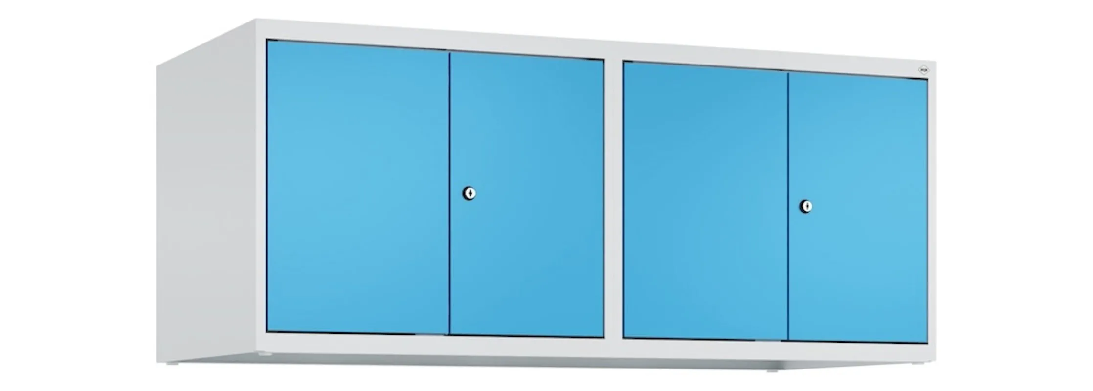 C+P Doppelter Aufsatzschrank Classic PLUS  | 4 Abteile mit Mitteltrennwand | HxBxT 50x120x50cm | Zylinderschloss | Stahl | Lichtgrau/Lichtblau