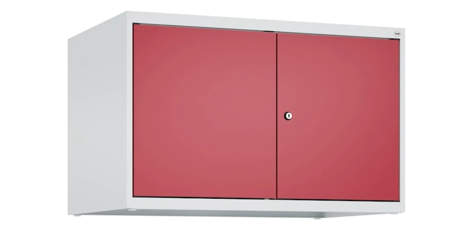C+P Doppelter Aufsatzschrank Classic PLUS  | 2 Abteile mit Mitteltrennwand | HxBxT 50x80x50cm | Zylinderschloss | Stahl | Lichtgrau/Rubinrot