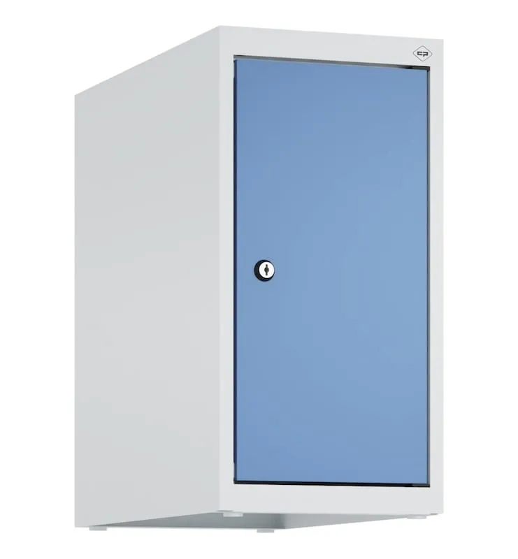 C+P Aufsatzschrank Classic PLUS  | 1 Abteil | HxBxT 50x25x50cm | Zylinderschloss | Stahl | Lichtgrau/Fernblau