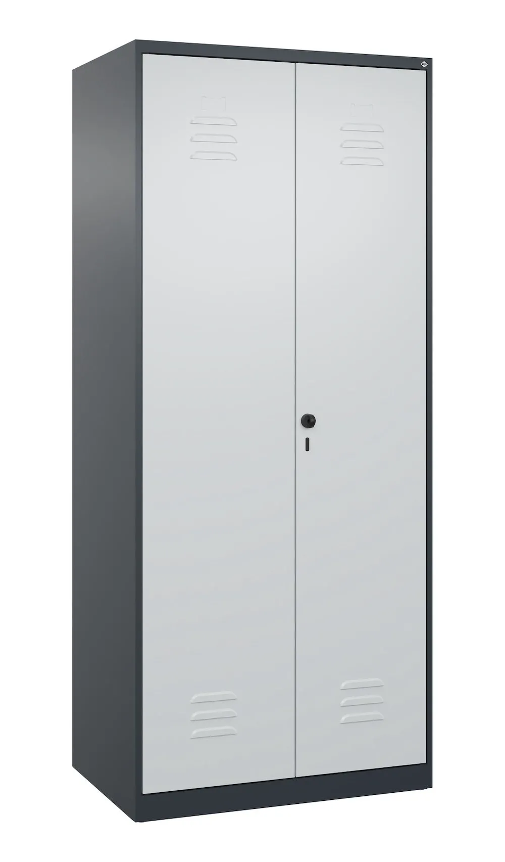 C+P Aufbewahrungs Doppel-Spind Classic PLUS  | 2 Abteile mit verkürzte Mitteltrennwand & 4 Fachböden | HxBxT 185x80x50cm | Sicherheits-Drehriegel | Stahl | Anthrazitgrau/Anthrazitgrau