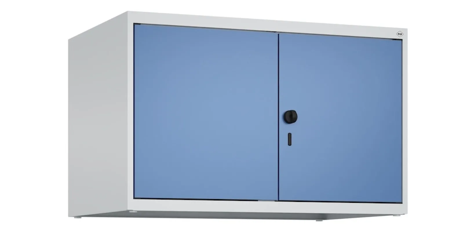 C+P Doppelter Aufsatzschrank Classic PLUS  | 2 Abteile mit Mitteltrennwand | HxBxT 50x80x50cm | Sicherheits-Drehriegel | Stahl | Lichtgrau/Fernblau