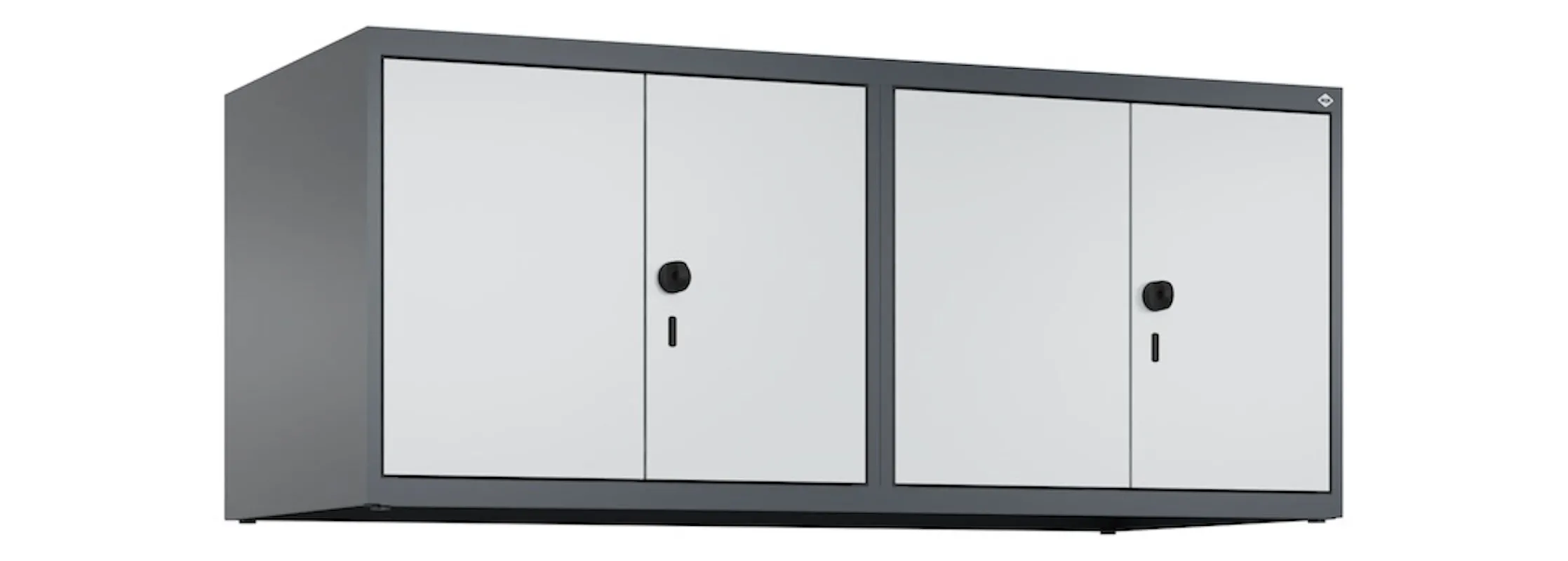 C+P Doppelter Aufsatzschrank Classic PLUS  | 4 Abteile mit Mitteltrennwand | HxBxT 50x120x50cm | Sicherheits-Drehriegel | Stahl | Anthrazitgrau/Lichtgrau