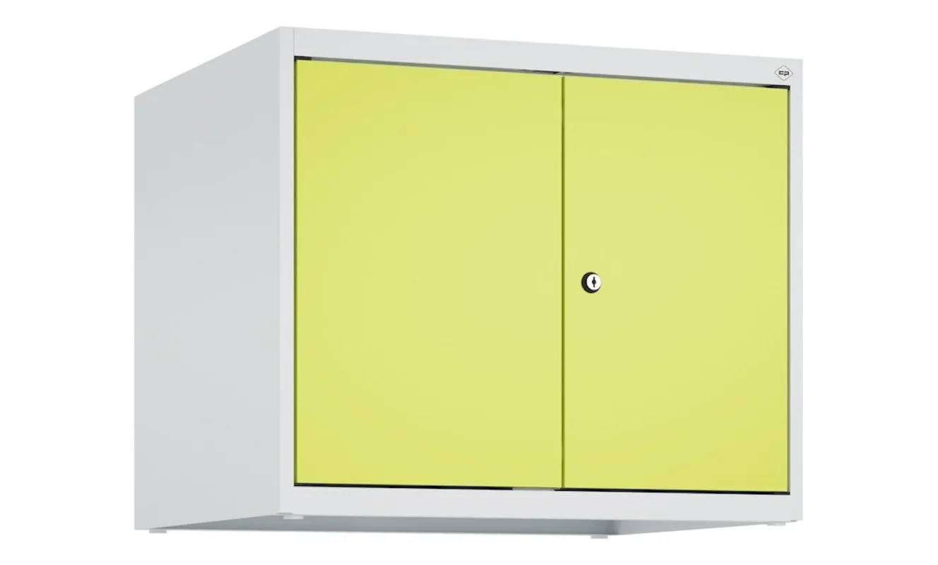 C+P Doppelter Aufsatzschrank Classic PLUS  | 2 Abteile | HxBxT 50x60x50cm | Zylinderschloss | Stahl | Lichtgrau/Clowngrün