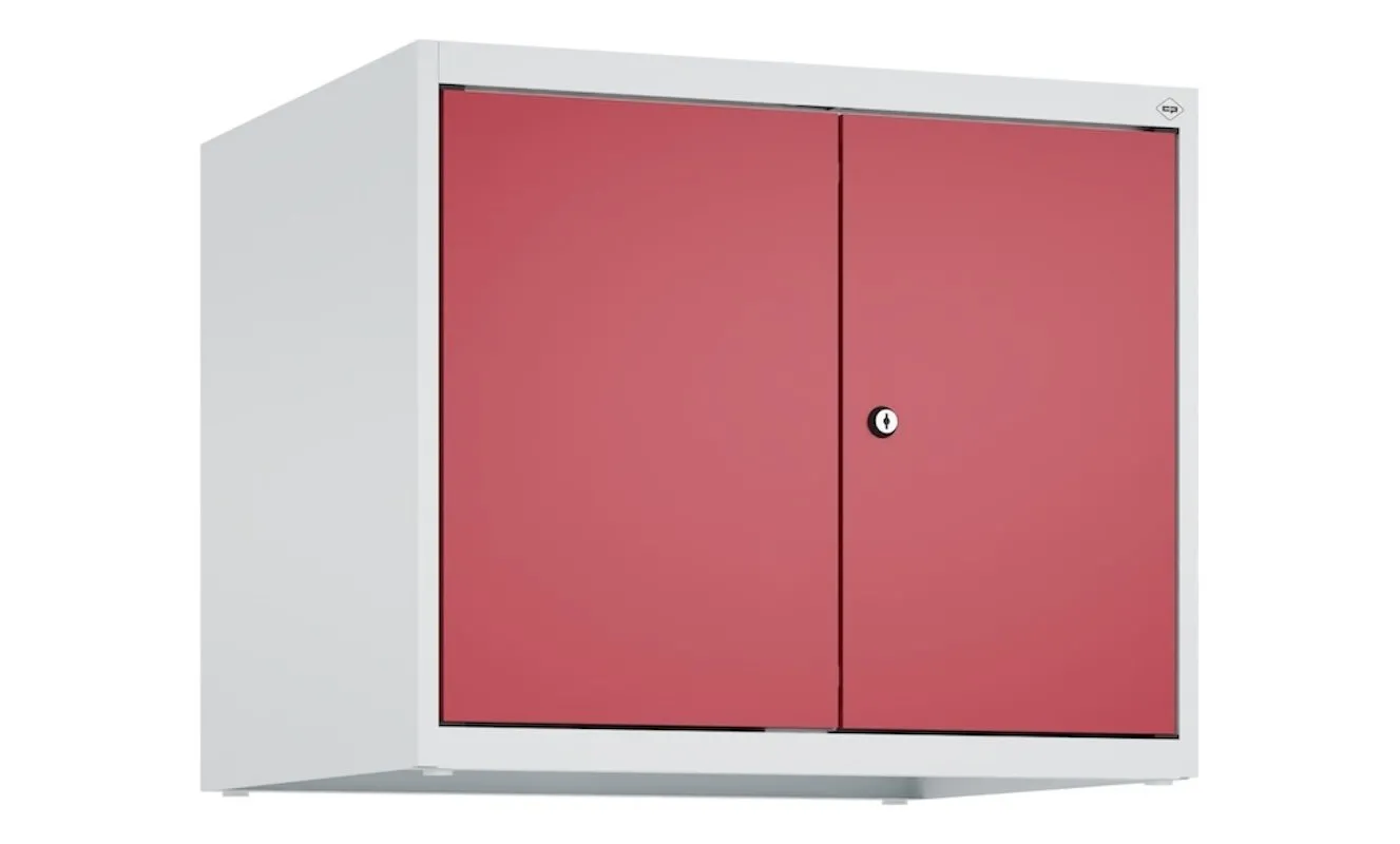 C+P Doppelter Aufsatzschrank Classic PLUS  | 2 Abteile | HxBxT 50x60x50cm | Zylinderschloss | Stahl | Lichtgrau/Rubinrot