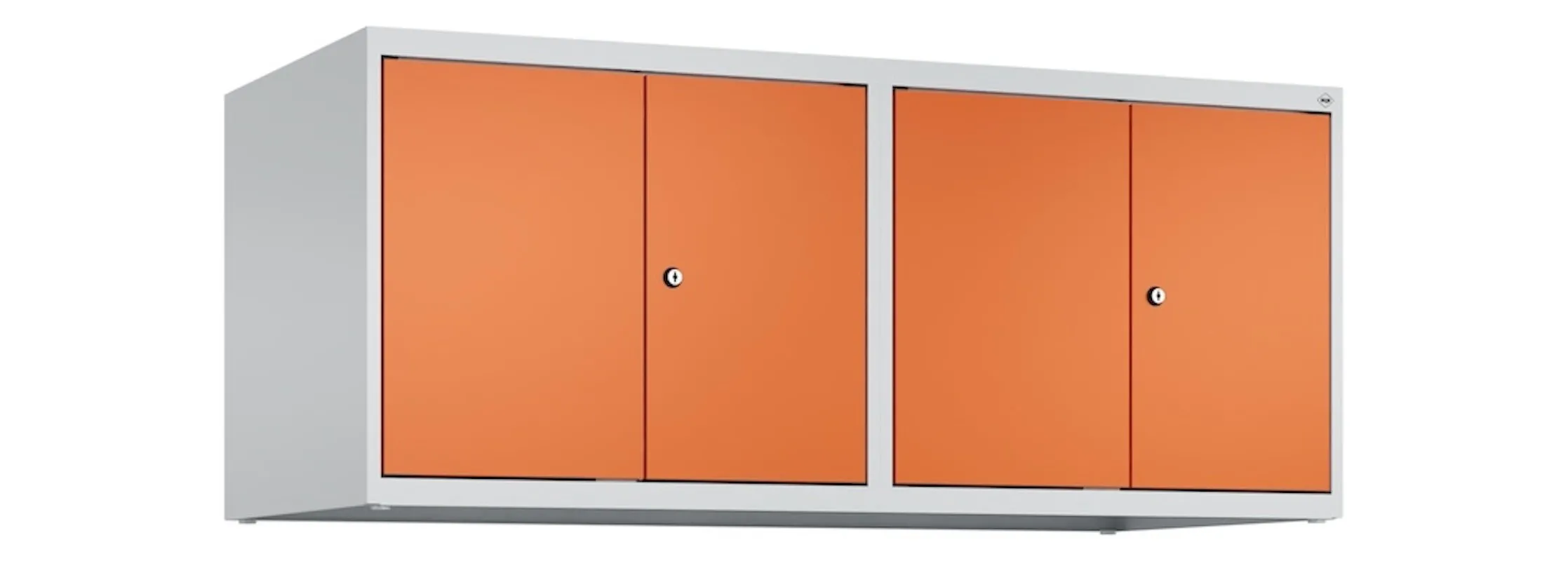 C+P Doppelter Aufsatzschrank Classic PLUS  | 4 Abteile mit Mitteltrennwand | HxBxT 50x120x50cm | Zylinderschloss | Stahl | Lichtgrau/Reinorange