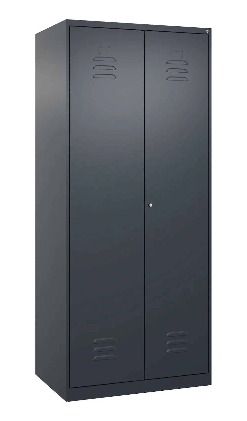 C+P Aufbewahrungs Doppel-Spind Classic PLUS  | 2 Abteile mit verkürzte Mitteltrennwand & 4 Fachböden | HxBxT 185x80x50cm | Zylinderschloss | Stahl | Anthrazitgrau/Anthrazitgrau