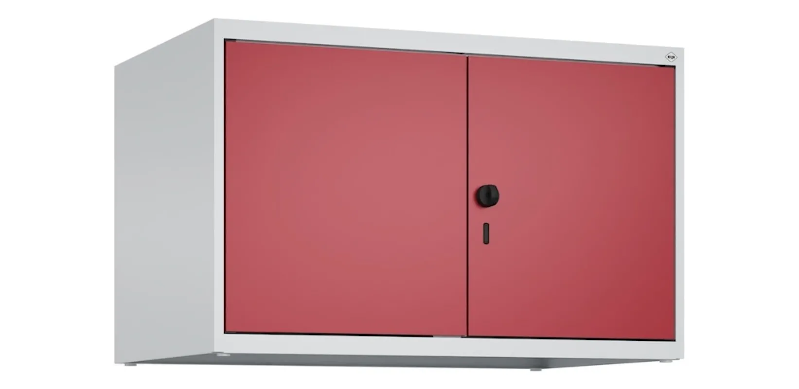 C+P Doppelter Aufsatzschrank Classic PLUS  | 2 Abteile mit Mitteltrennwand | HxBxT 50x80x50cm | Sicherheits-Drehriegel | Stahl | Lichtgrau/Rubinrot
