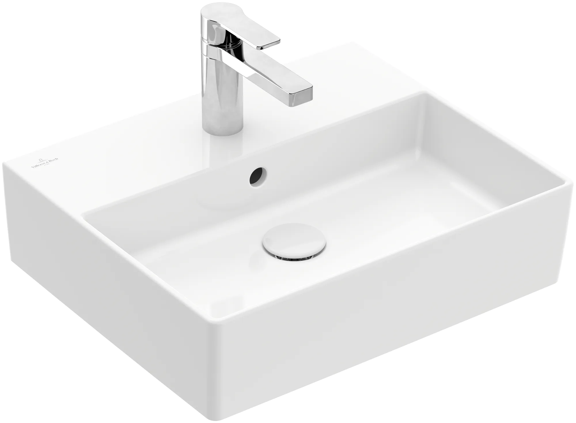 Villeroy & Boch Wandwaschtisch aus TitanCeram geschliffen „Memento 2.0“ 500 × 420 × 140 mm, mit Hahnlochbohrung, Hahnlochposition mittig in Weiß Alpin