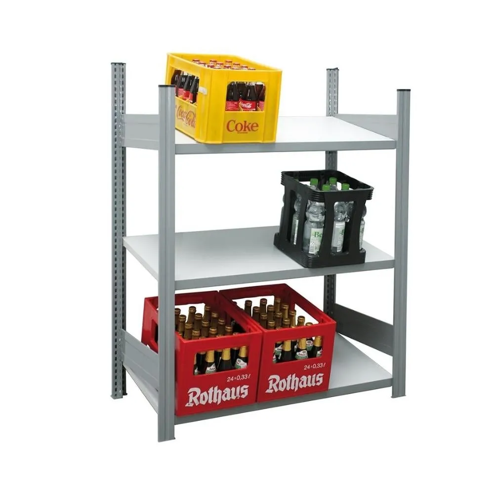 Getränkekistenregal FALKE | HxBxT 133x103x50cm | 3 Ebenen | Fachlast 150kg | Lichtgrau