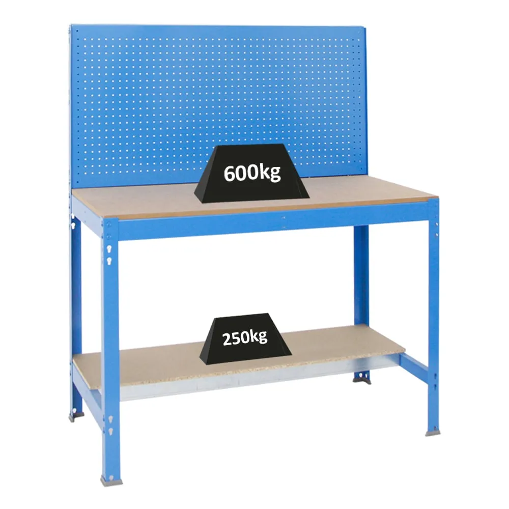 Werkbank QUICK-BUFFALO mit Werkzeugwand | HxBxT 84x120x61cm | Traglast 600kg | Blau