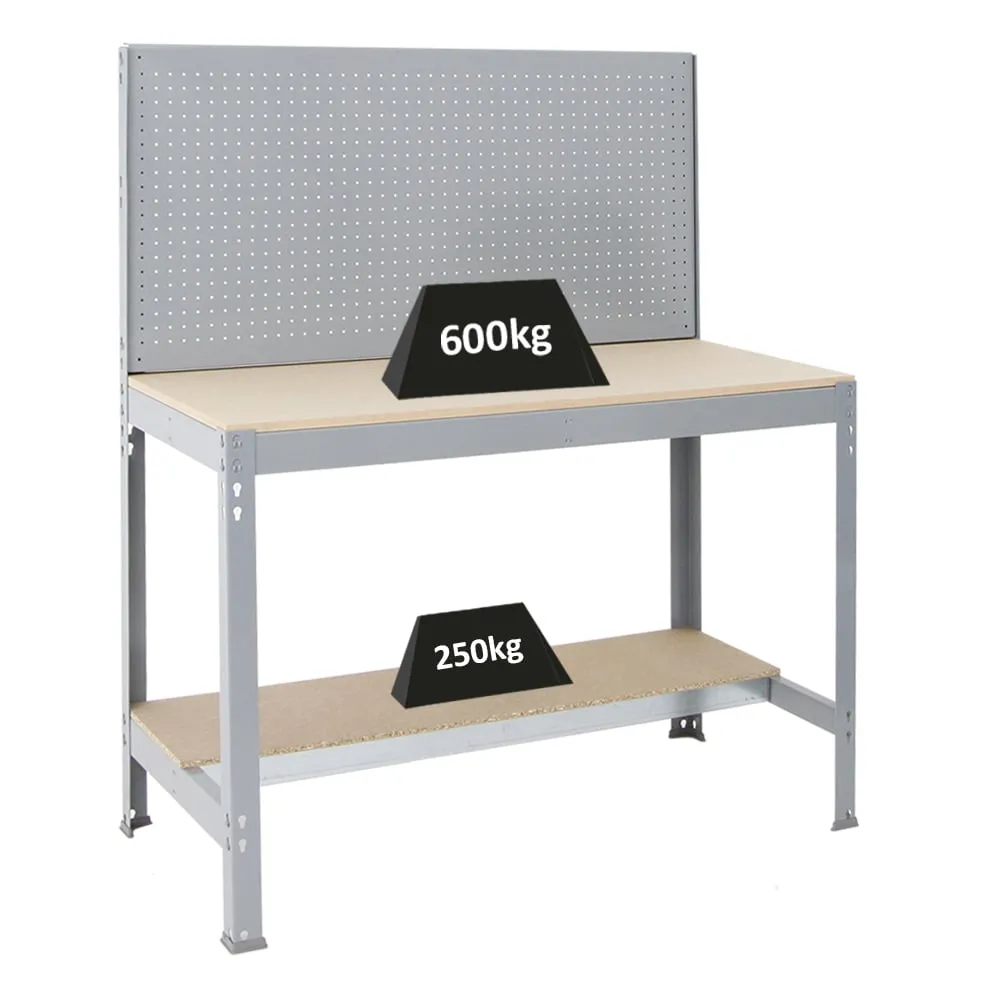 Werkbank QUICK-BUFFALO mit Werkzeugwand | HxBxT 84x120x61cm | Traglast 600kg | Grau