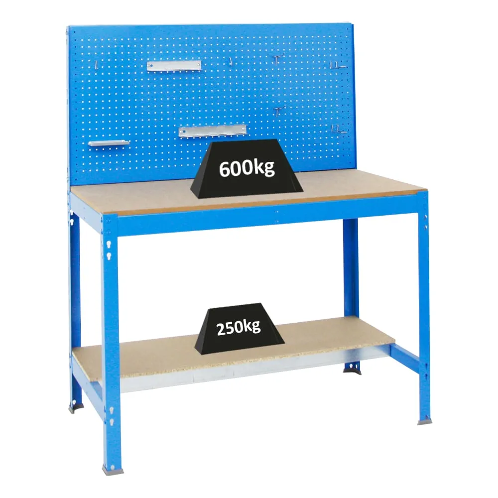 Werkbank QUICK-BUFFALO mit Werkzeugwand + Zubehör Beta | HxBxT 84x120x61cm | Traglast 600kg | Blau