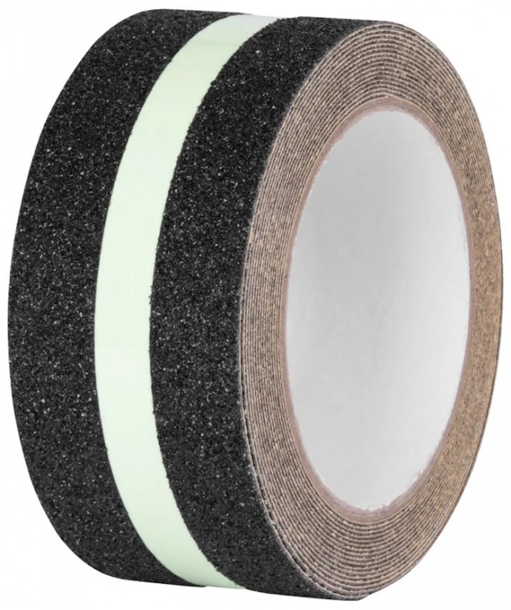 Breites Anti-Rutsch-Klebeband mit fluoreszierenden Streifen | Selbstklebend | Extra haltbar | schwarz mit fluoreszierenden Streifen | BxL: 5cm x 5m | 2 Rollen