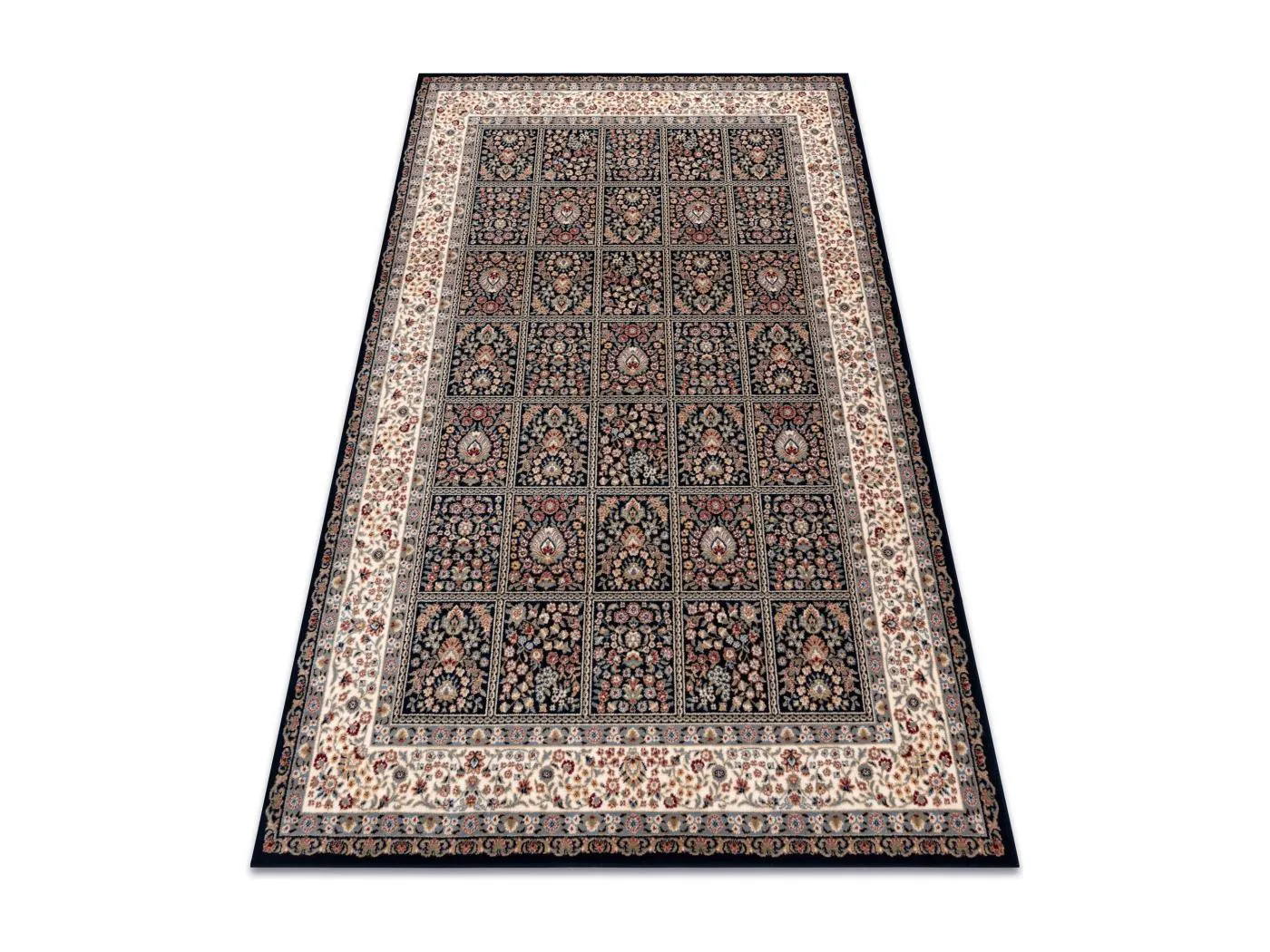 Teppich Wolle NAIN Blumen, Rahmen 1181/51011 dunkelblau / beige 240x340 cm