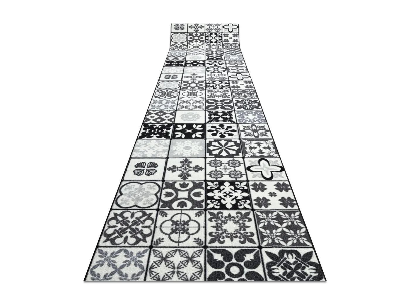 Läufer Antirutsch AZULEJO PATCHWORK, LISSABONFLIESEN grau / schwarz 110x700 cm