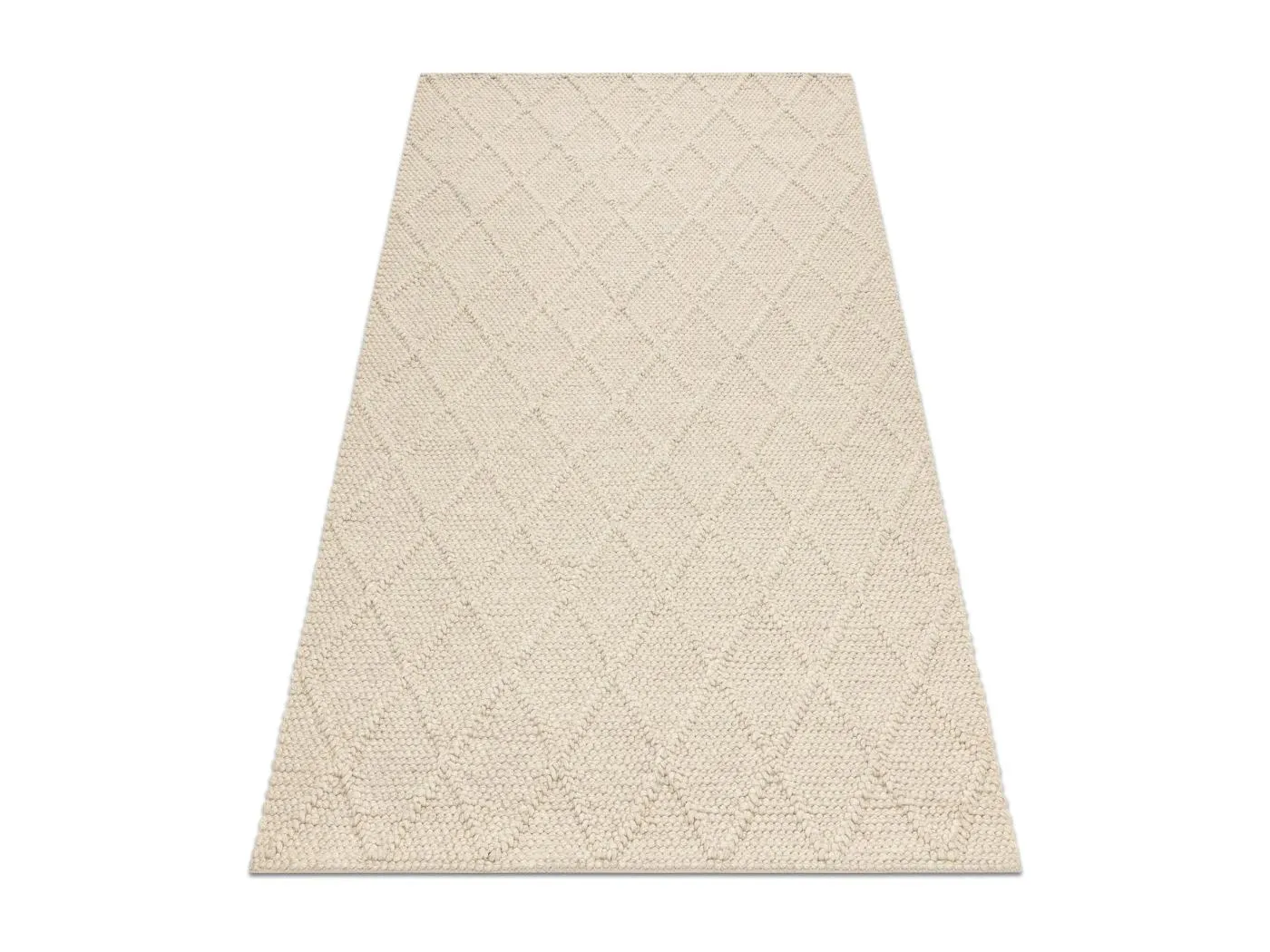 Wollteppich TAHAR 99001B Creme - HANDGEWEBT Schlinge, Rauten, Boho 200x290 cm