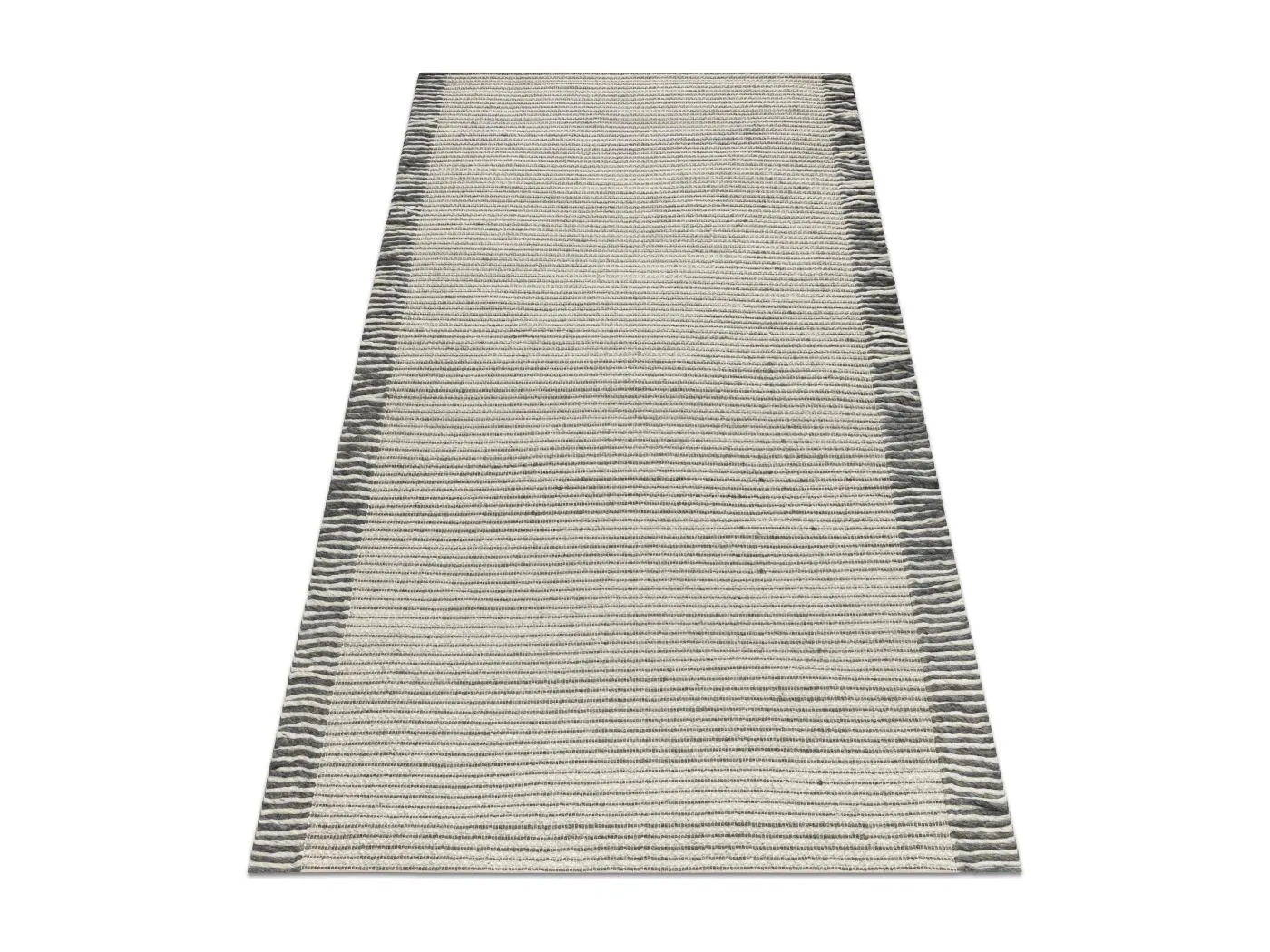 Wollteppich TAHAR 99003F Creme / grau - HANDGEWEBT Linien, Fransen  160x240 cm